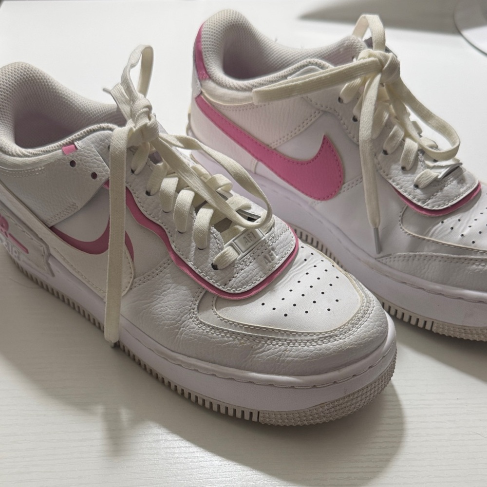 Nike White and Pink Air Force 1 Sneakers - Size 8.5